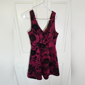 Charlotte Russe Womens Red Floral Print Black Velvet Tank Dress Small